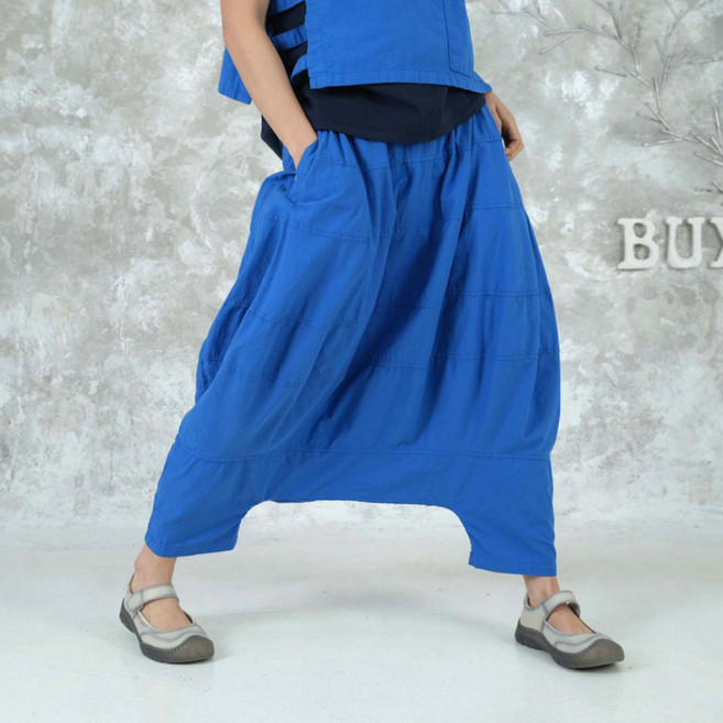 벅시루 드롭절개 무지 코튼 허리밴딩 여성 체형커버 하렘팬츠