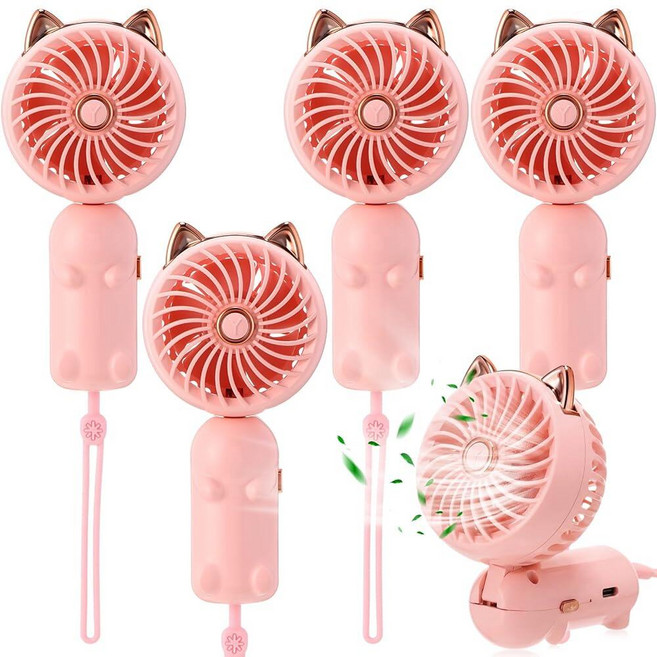 Glooglitter 4 Pcs Mini Handheld Fan Bulk Pink USB Rechargeable Portable Personal Fan 3 Speed Win, Glooglitter 4 Pcs Mini Handhel