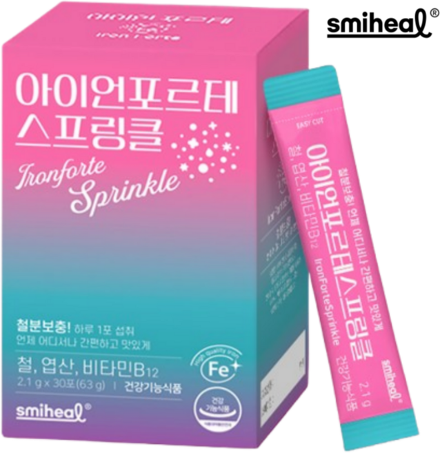 스마힐 철분 엽산 비타민B12 과일맛 아이언 포르테 스프링클 임산부 철분보충여성 청소년, 1개, 30회분