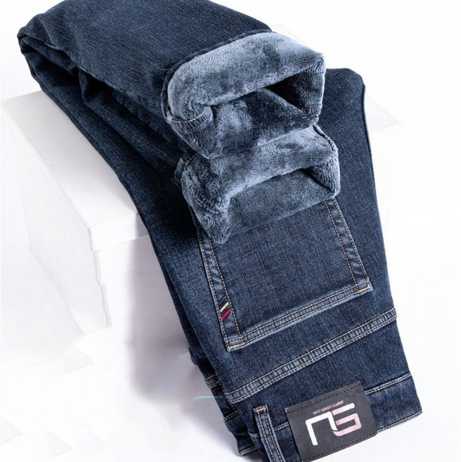지디오 남성 기모 청바지 털 안감 워싱 데님 팬츠 빅사이즈 레귤러핏 스판 긴바지 겨울 남자기모청바지