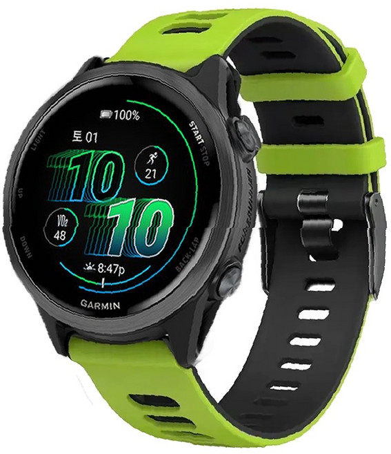 나인식스 가민워치 55 165 570 베뉴 어프로치 호환 듀얼 러닝 스트랩 밴드 시계줄, 1개, 라임/블랙