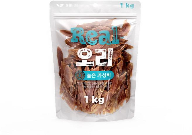 인네이처리얼 대용량 강아지 간식 사료 육포 큐브, 1kg, 1개, 오리