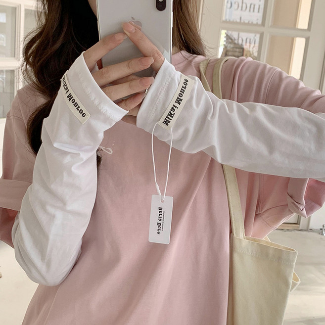 라벨 포인트 여성 손등커버 팔토시 자외선차단 냉감 골프 패션 슬리브, 1개, 화이트