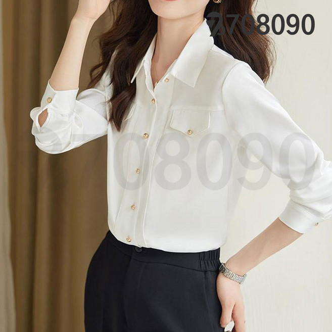 708090 여성 린넨셔츠 기품있는 긴팔 블라우스 면접복장 정장 세트