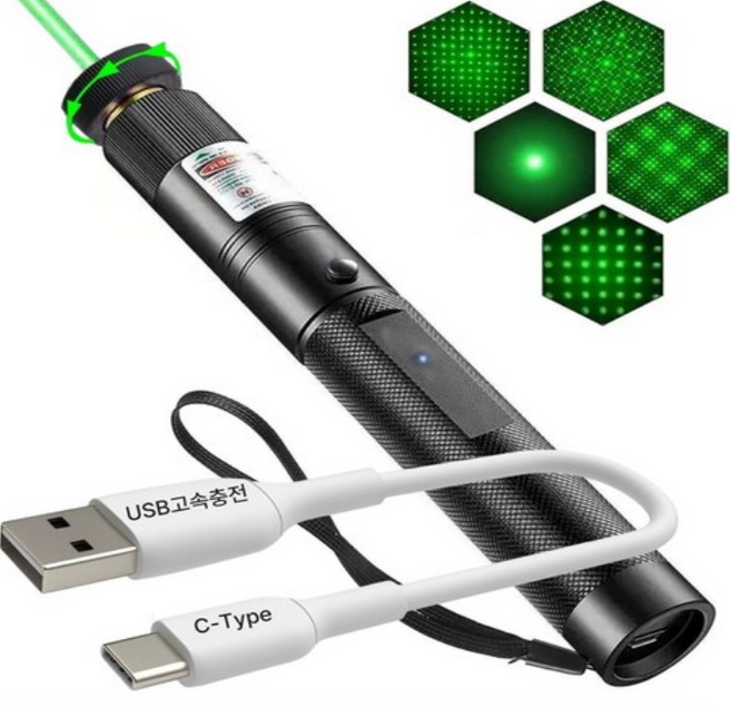 RAILLIN USB 충전식 강력 장거리 포인터 손전등, 그린, 3개