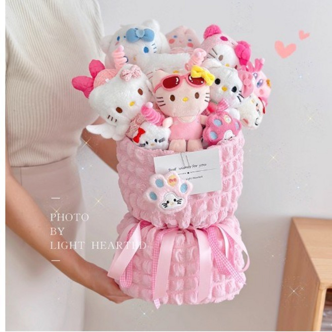 인형꽃다발 키티 인형 꽃다발 졸업선물 졸업 꽃다발 인형다발 인형꽃다발 여자친구선물 친구생일선물 기념일선물 서프라이즈 선물, 1개, 키티꽃다발
