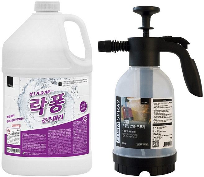 락퐁 로즈마리향 4L + 압축분무기 세트 욕실 화장실 청소세제 세정제 거품 스프레이 폼건
