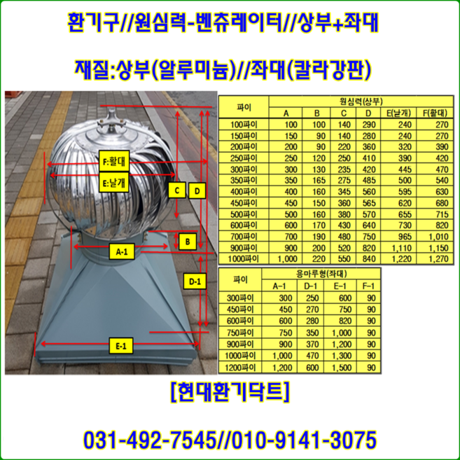 원심력벤츄레이터//무동력벤츄레이터//250파이~1000파이//상부+좌대포함(회색-용마루형), 1개