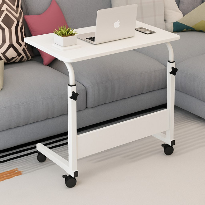 도들리 높이조절 이동식 사이드 테이블 바퀴형 책상, 화이트 800x400