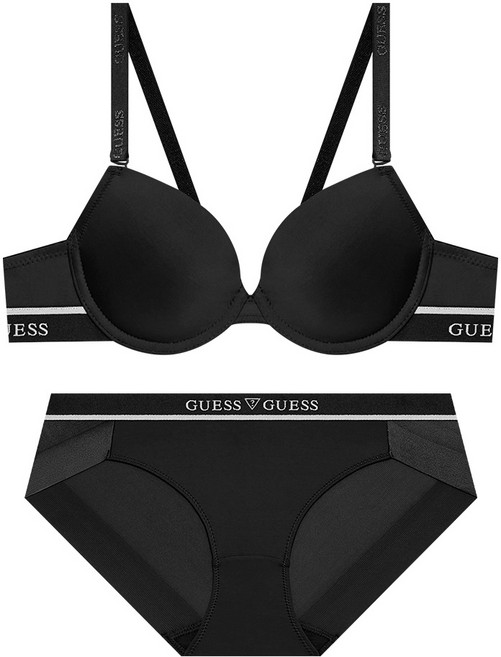 게스언더웨어 아스킨 솔리드 브라 팬티 세트 - 블랙