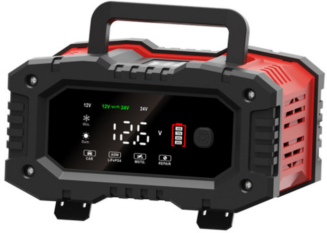 [CTK] FOXSUR 4세대 다용도 배터리 충전기 20A 자동차 오토바이 차량 펄스 12V-24V, 192mm, 1개