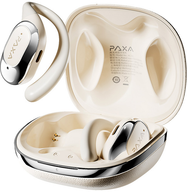 PAXA 귀걸이형 무선 블루투스 이어폰 AI 스마트 실시간 번역기 오픈형 ENC 노이즈 캔슬링 운동용 블루투스 음성 번역 이어폰 KC 03, 아이보리 레귤러