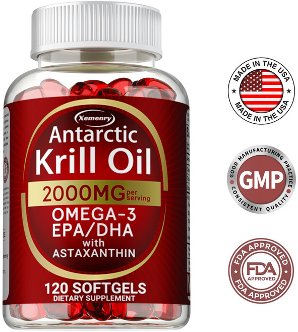 남극 크릴 오일 - 오메가-3 EPA DHA 아스타잔틴 - 뇌 심장 및 관절 건강 지원, 3개, 120정