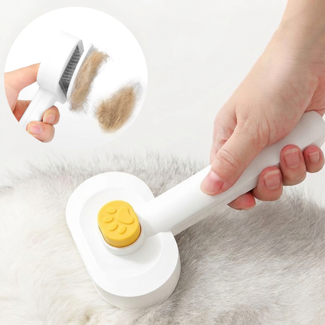 넉너크 강아지 털빗 털갈이 브러쉬 와이드사각 원터치, 1개, 옐로우