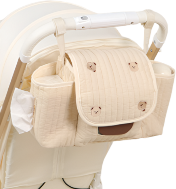라이프윙 기저귀 유모차 가방 컵홀더 가방걸이 오거나이저 임신축하선물, 1개, 아이보리