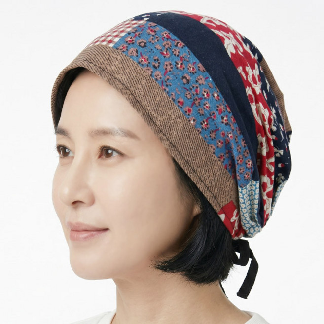 비니 빈티지 조각보 두건 여름 중년여성 모자 반다나 플라워 큐빅 화려한 할머니