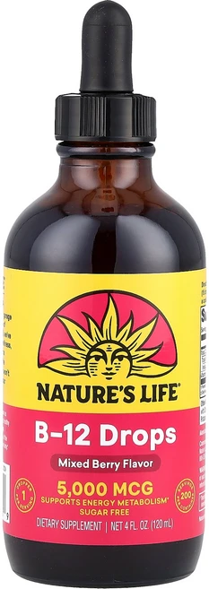 Nature's Life B-12 드롭 믹스 베리 맛 5 000mcg 120ml(4fl oz) Life (네이처스 라이프), Nature's Life, B-12 드롭, 믹스 베리, 1개, 120ml - 쿠팡