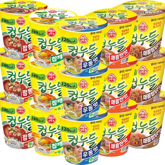 오뚜기 컵누들 5종세트 우동+매콤+찜닭+참깨라면+짬뽕맛, 1박스
