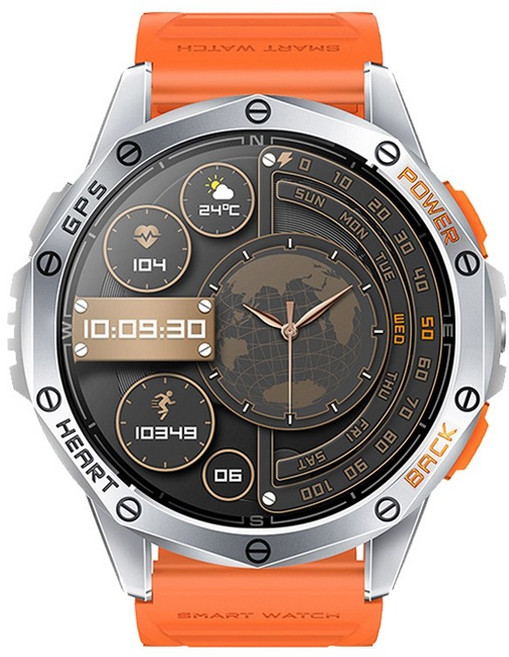 運動智慧手錶 多功能健康監測 時尚輕巧設計, 銀橙色, 1.43英寸, GPS