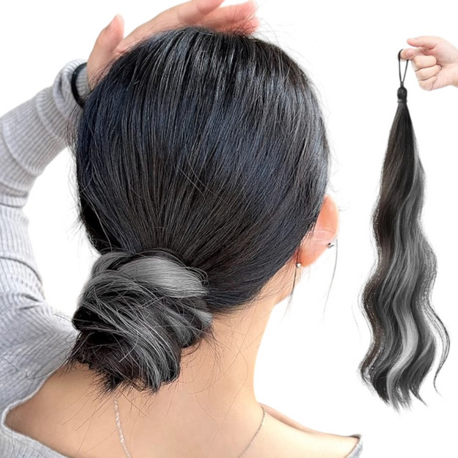 포나인틴 머리끈형 브릿지 헤어피스 가발, 1개, 그레이