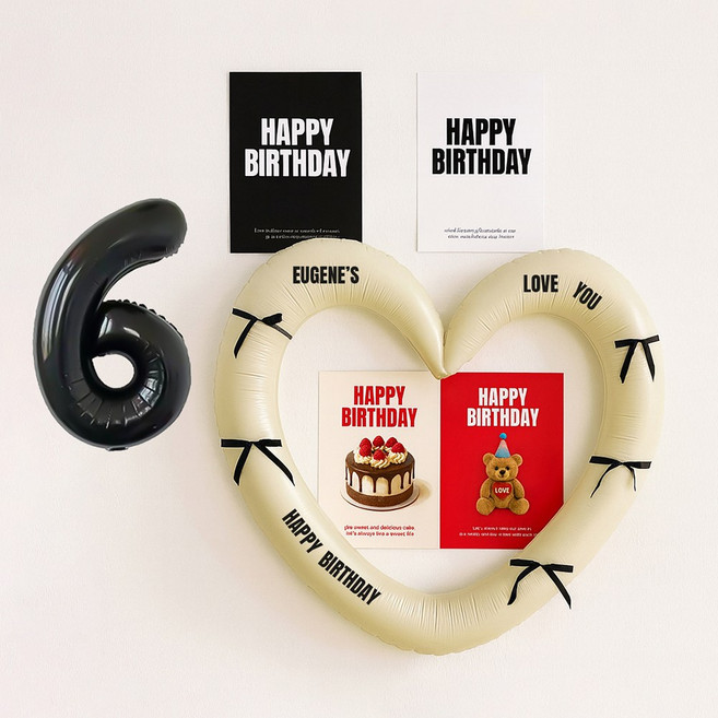 해피제이니 국산 생일포스터 하트 대형프레임 숫자 풍선 생일 파티용품 세트(자유레터링 시트지 3장 제공), 1세트, 크림하트숫자6