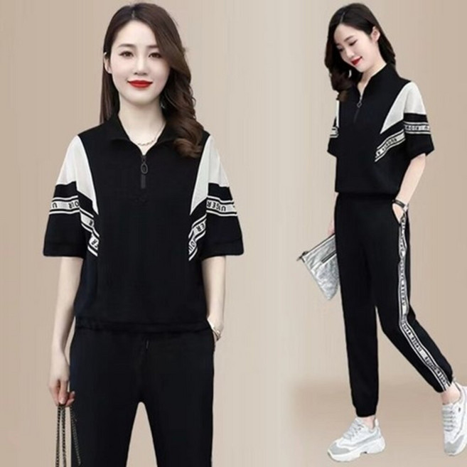 UNGER ARMOUR 女款夏季透氣短袖長褲休閒兩件套