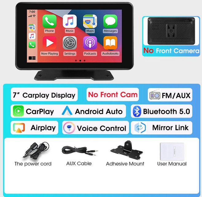10 26인치 차량용 DVR 화면 4K 360 회전 대시 캠 무선 CarPlay 및 Android 자동 스테레오 AUX FM 블루투스 WIFI, No Front Rear Camera, 64G Card, 1개