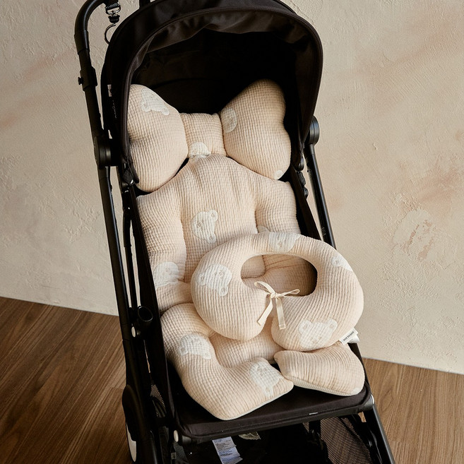 돗투돗 양면쟈가드 유모차라이너 + 목쿠션 세트 사계절용, 1세트, 베이지