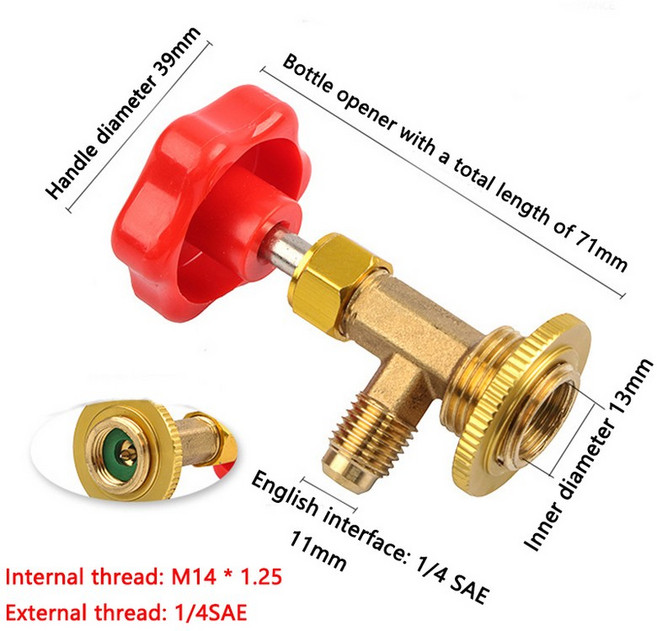 Mayitr 냉매 병 디스펜싱 밸브 병따개 1/4 SAE 커넥터 R12 R22 R6000a R134a R410a 가스용 탭 가능 1PC