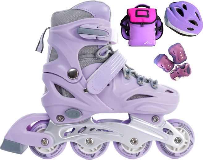 [인라인세트] 사이즈 조절형 아동용 발광바퀴 인라인 스케이트+헬멧+보호대+가방, 솔리드 퍼플, 1개