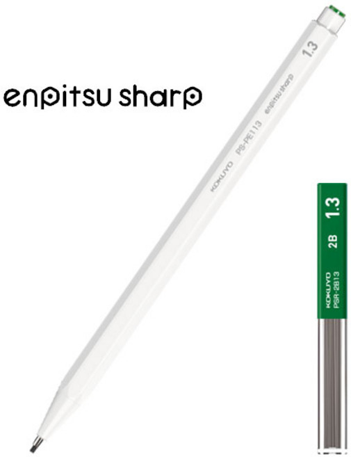 코쿠요 엔피츠 쥬니어 연필 샤프 세트, 1.3mm 화이트 + 리필 2B