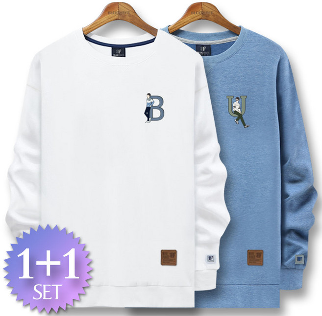 블루포스 엘튼 맨투맨 1+1세트 남자 빅사이즈 긴팔 티셔츠 남성 단체티 커플티