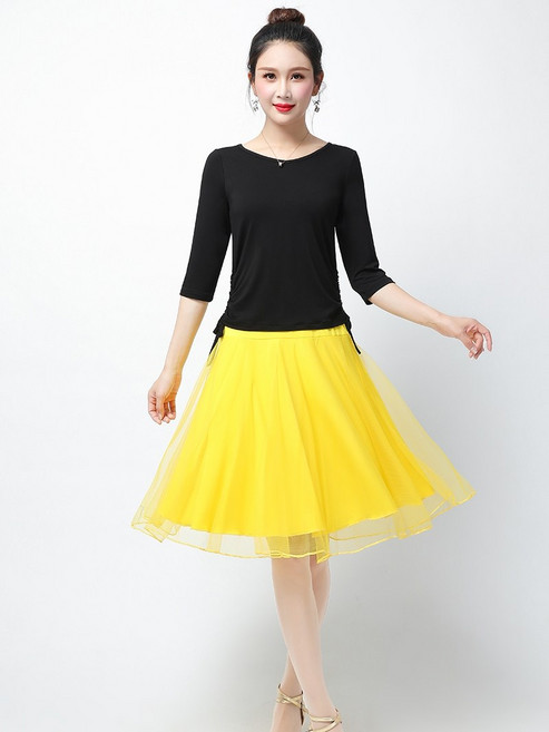 여성 라인댄스복 댄스스포츠 방송 줌바 댄스상의 스커트 연습 공연 의상 노랑 치마