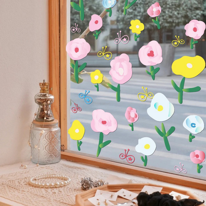 이쿠이칸 플라워 무점착 창문 시트지 유리 방수 스티커 HJJDT0600, 플라워#1