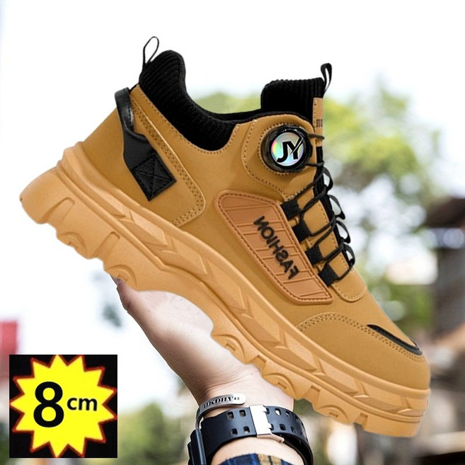 JY 남성 키높이 8CM 가죽 패션 운동화 수제화 하이탑 다이얼 스니커즈 케주얼 다용도 캠핑 하이킹 남자신발 사계절신발