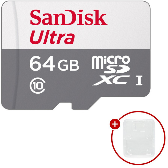 샌디스크 마이크로SD카드 울트라 SDSQUNR + SD카드 케이스, 1개, 64GB