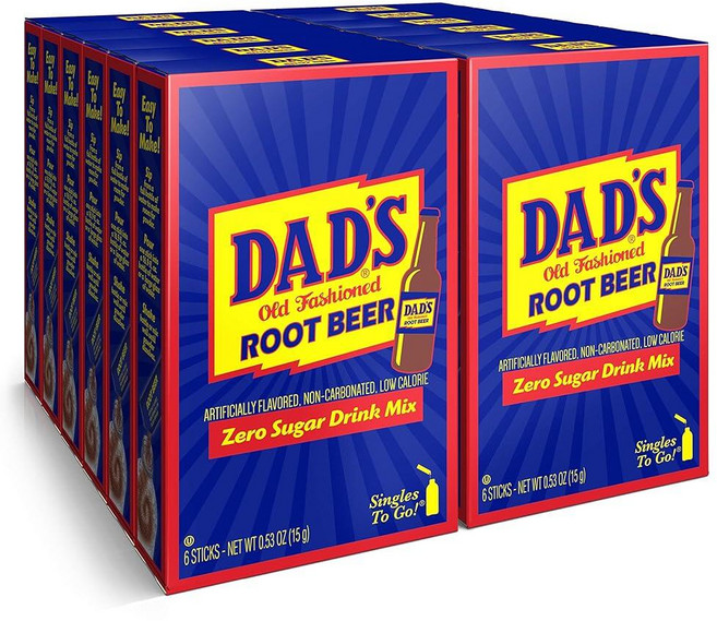 Dad's Old Fashioned Root Beer Singles To Go 무설탕 파우더 드링크 믹스 박스당 스틱 6개 박스 12개 (총 72개), 15g, 1개