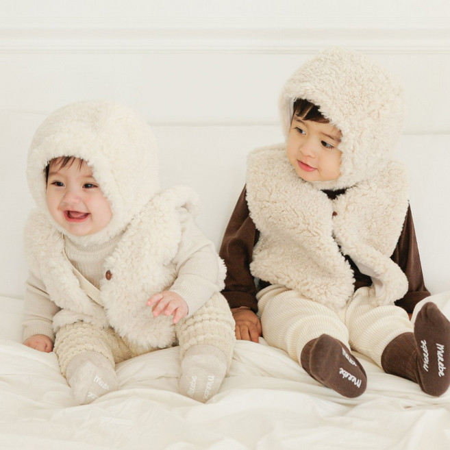 메르베 유아 뽀송 플리스 외출 실내 방한 털 조끼 2 Color