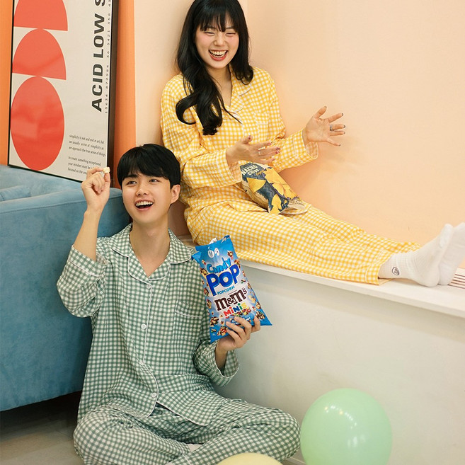 라리리 커플잠옷 라틱체크 러블리 신혼부부 사계절 붙지 않는 지지미 상하의 세트 파자마 홈웨어 (3416)