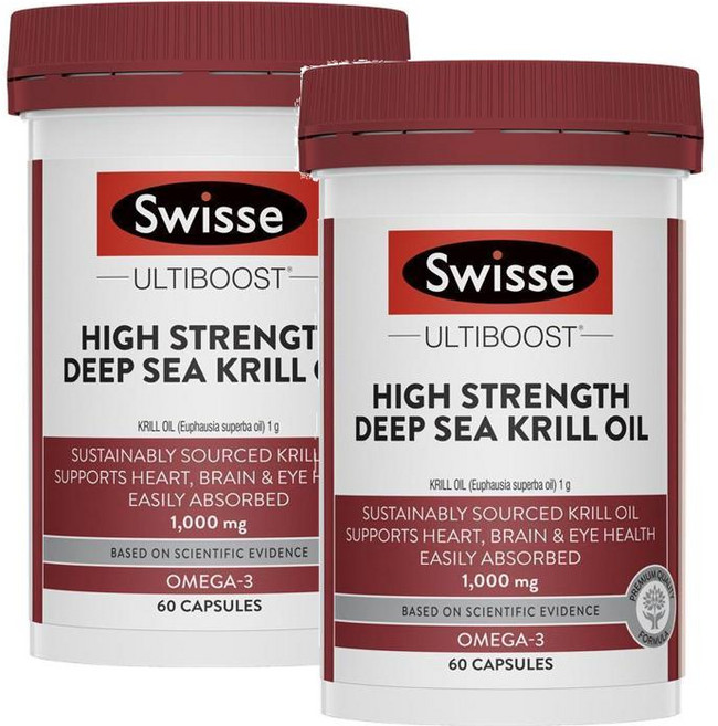 스위스 딥 씨 크릴오일 1000mg 하이스트렝스 캡슐 Swisse Deep Sea Krill Oil, 2개, 60정
