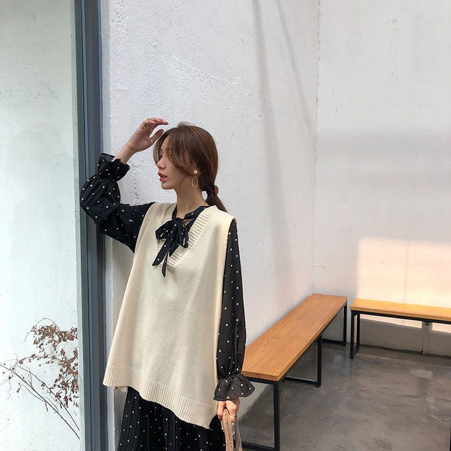 V領開叉針織背心 女裝 上衣