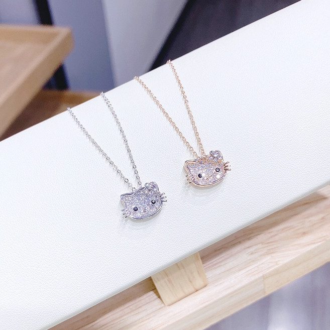 영블리 YJN095 키티 고양이 캣 냥이얼굴 큐빅 드롭 목걸이 써지컬스틸 (3컬러)