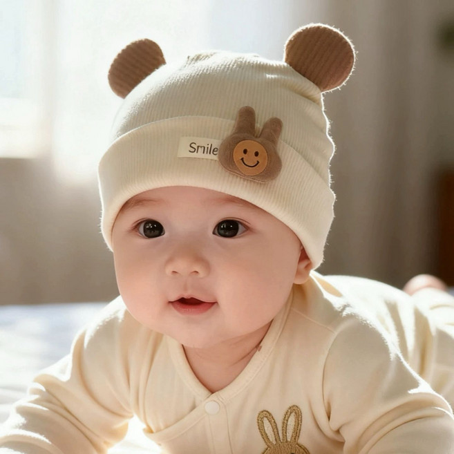마리샵 신생아모자 아기모자 곰귀 아기비니 니트모자 부드러운 베이비모자 출산선물