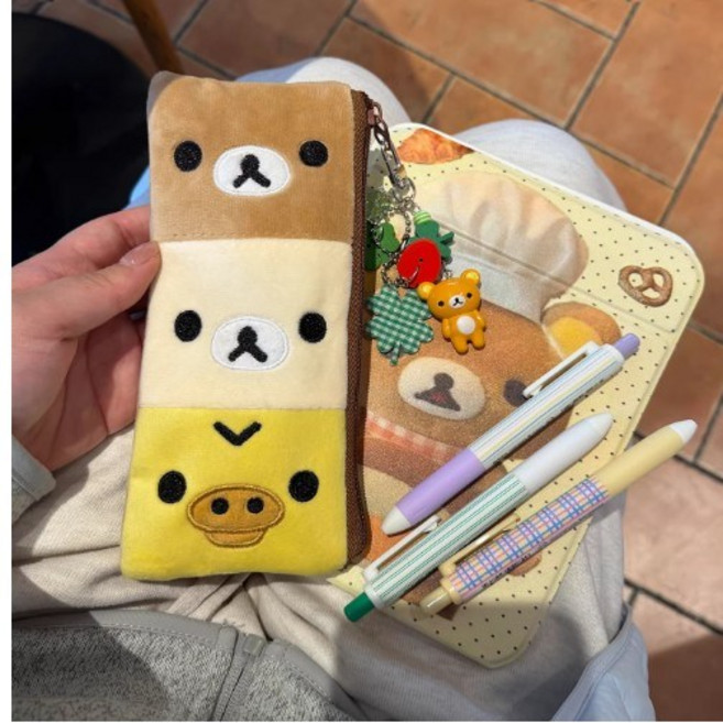 리락쿠마 3종 필통 귀여운 필통 산엑스 리락쿠마 코리락쿠마 병아리 필통 새학기 필통 산엑스 필통 귀여운 필통 친구선물 생일선물 간단한 필통, 1개, 리락쿠마 3칸 필통