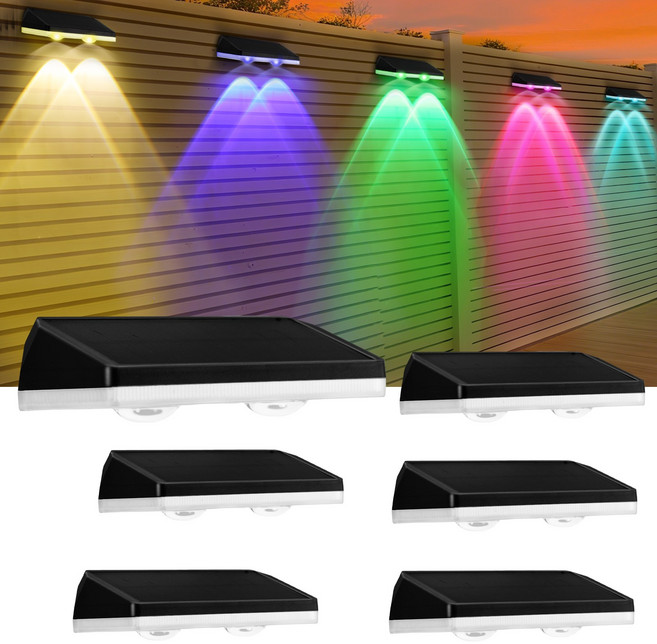 6개의 태양광 충전식 옥외 울타리 rgb 조명-방수 led 태양광 벽등 정원 테라스 보드 조명, 흰색