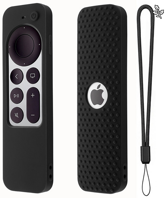 Parseley 애플TV 4K 신형 6세대 호환 리모컨 실리콘 케이스 커버 스트랩 포함, 블랙, 1개