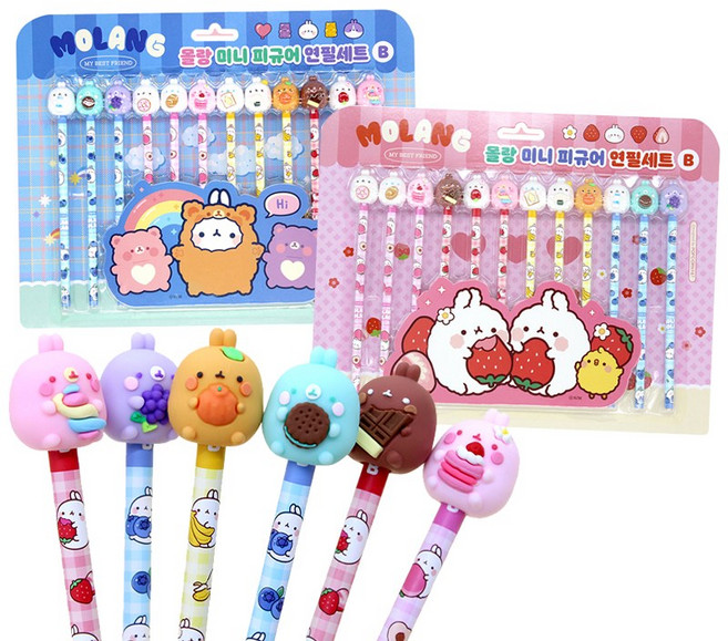 몰랑이 문구세트 몰랑 미니피규어 연필세트 12본 입학선물 학용품세트, 단품