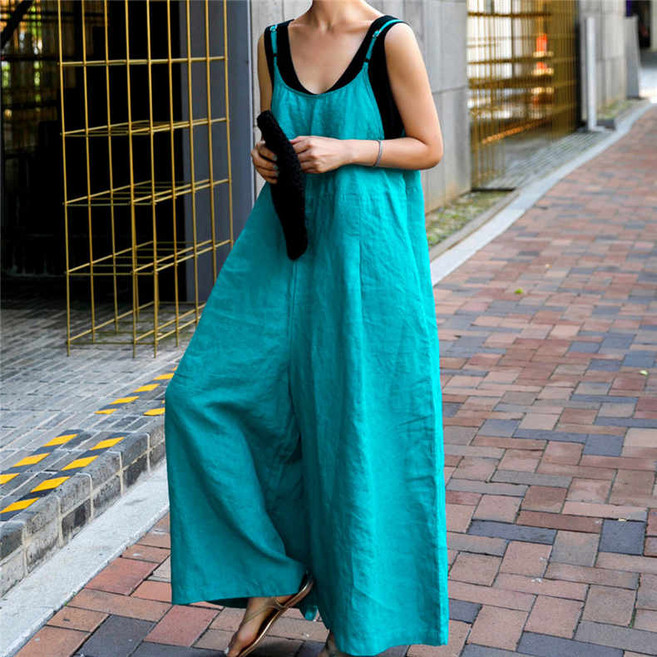 점프슈트 와이드 오버롤 린넨 점프수트 루즈핏 멜빵