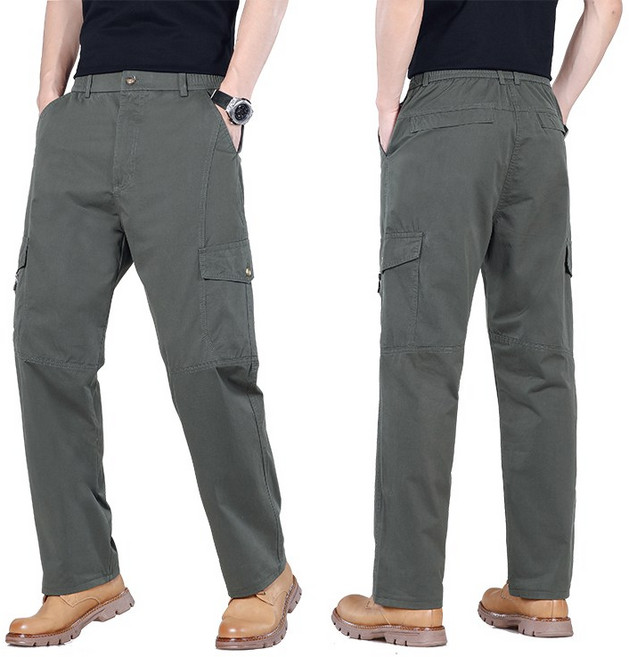 남자 100% 면 스판 밴딩 카고 일자 작업복 팬츠 빅사이즈 봄가을룩 612