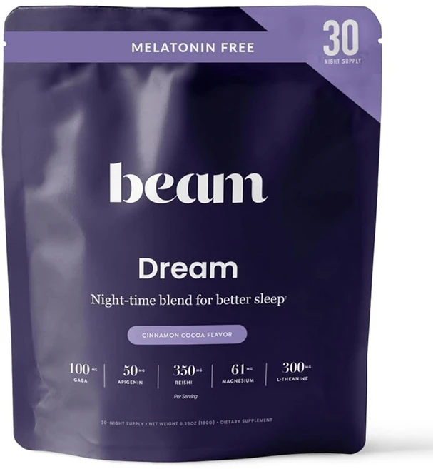 빔 드림 수면 파우더 L-테아닌 아피게닌 레이시 및 마그네슘 제3자 테스트 천연 보조제, Cinnamon Cocoa, 22 Servings, 180g, 1개 - 쿠팡